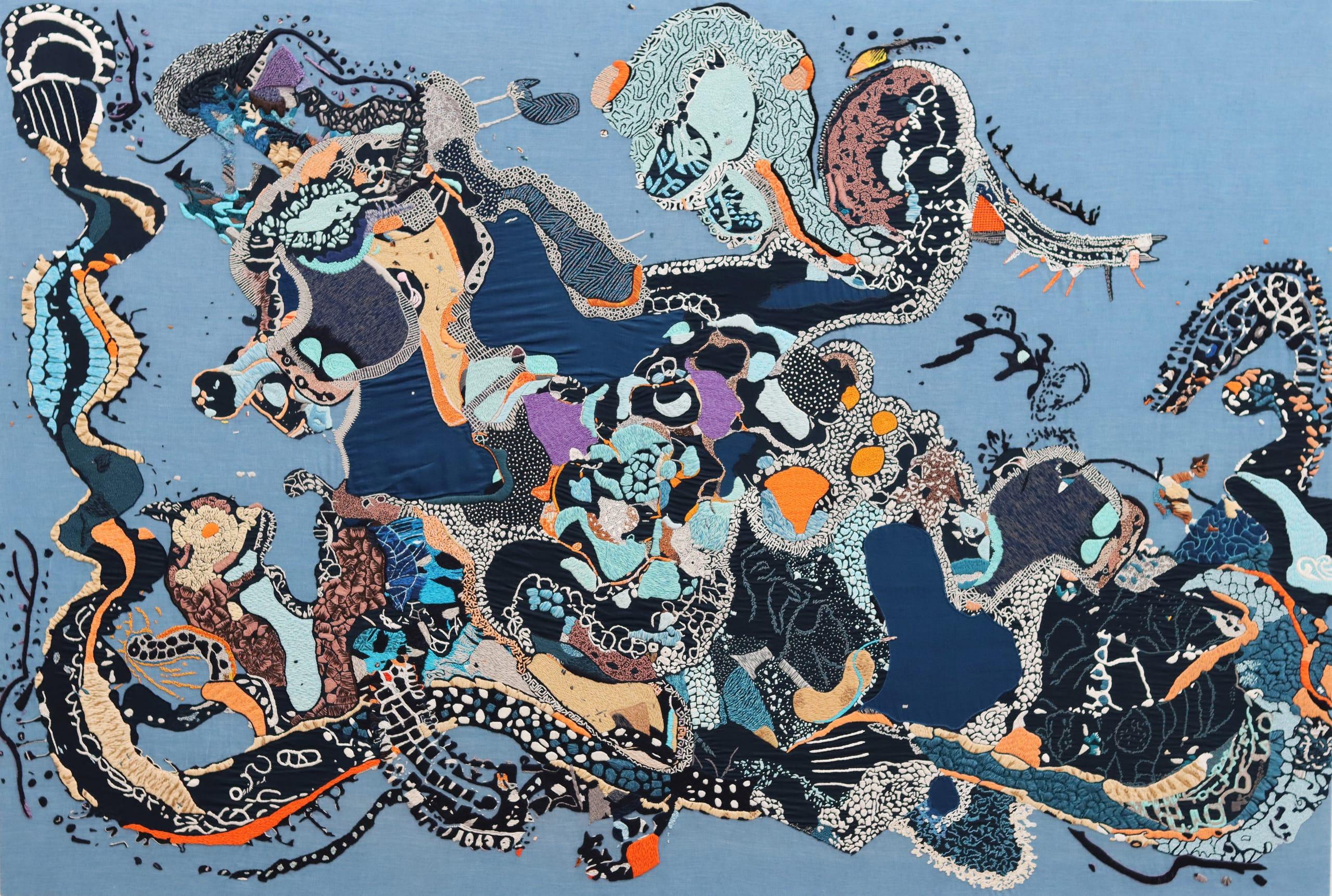 Detail of a generative textile artwork by Emily Xie